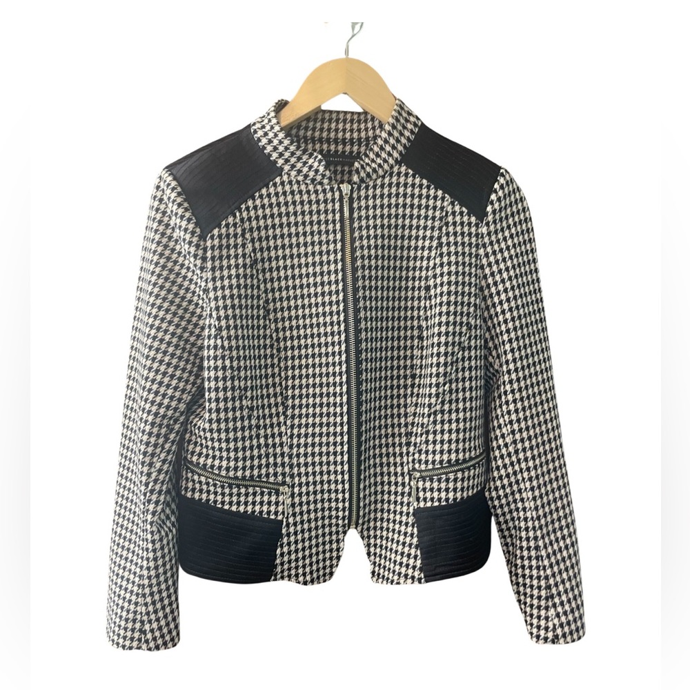 White House Black Market Black & White Houndstooth Bomber Jacket